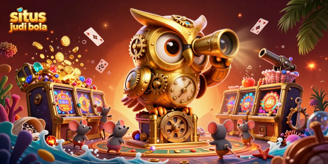 Situs judi bola: Immerse yourself in a vibrant casino world filled with gold, gems, and animated characters.
