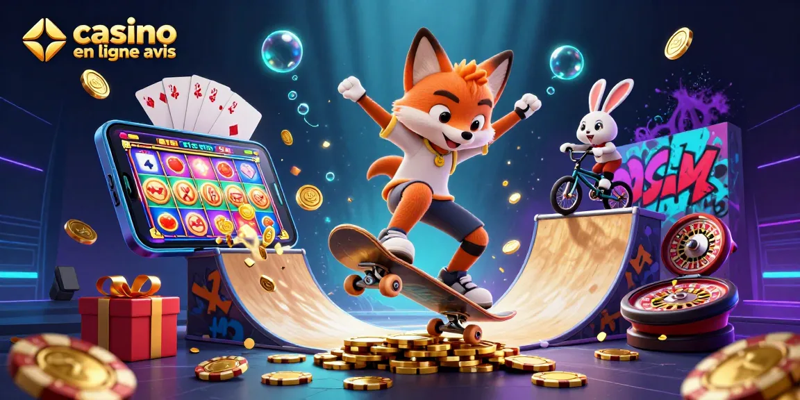 Casino en ligne : Une illustration dynamique d'un renard et un lapin animant des jeux d'argent avec style.