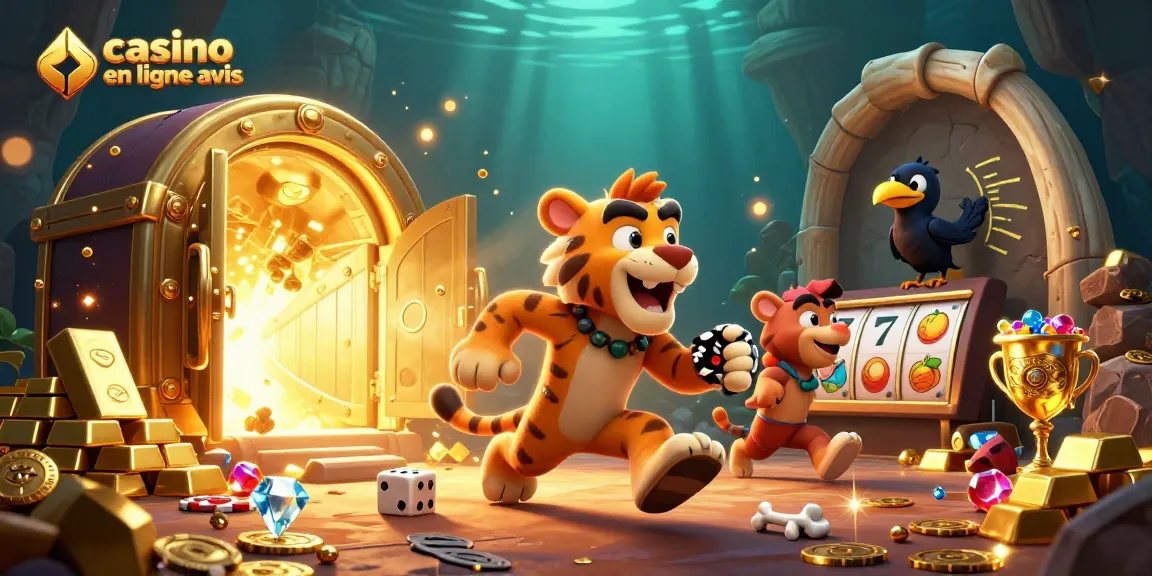 Découvrez l'illustration captivante de casino en ligne avis présentant un duo préhistorique s'affrontant autour de jeux d'argent.