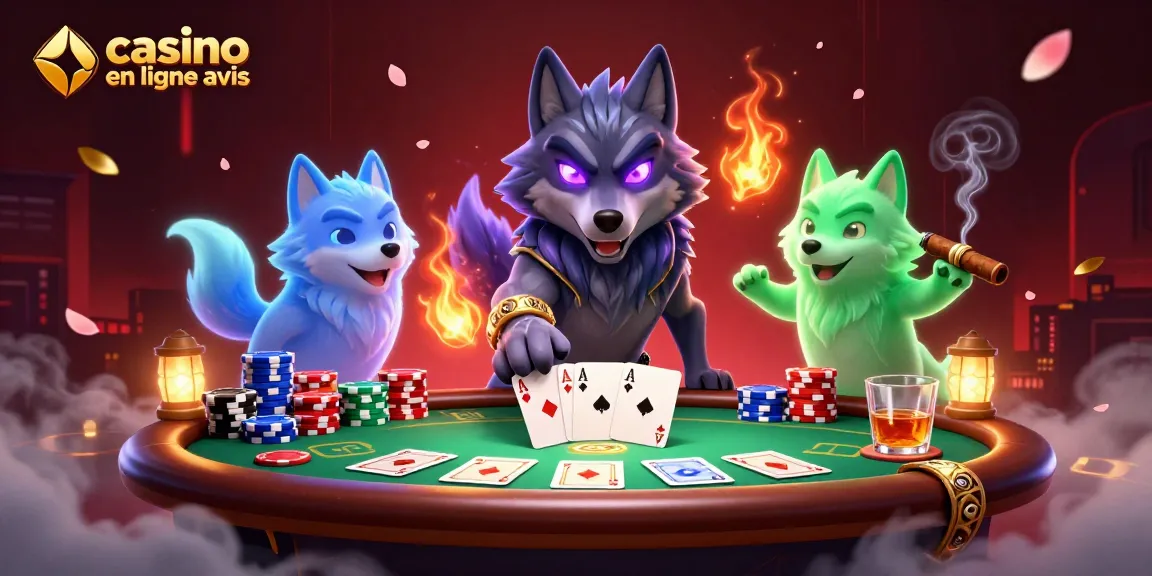 Examinez les avis sur le casino en ligne avec un leader de loup spectral et des éléments de poker captivants.