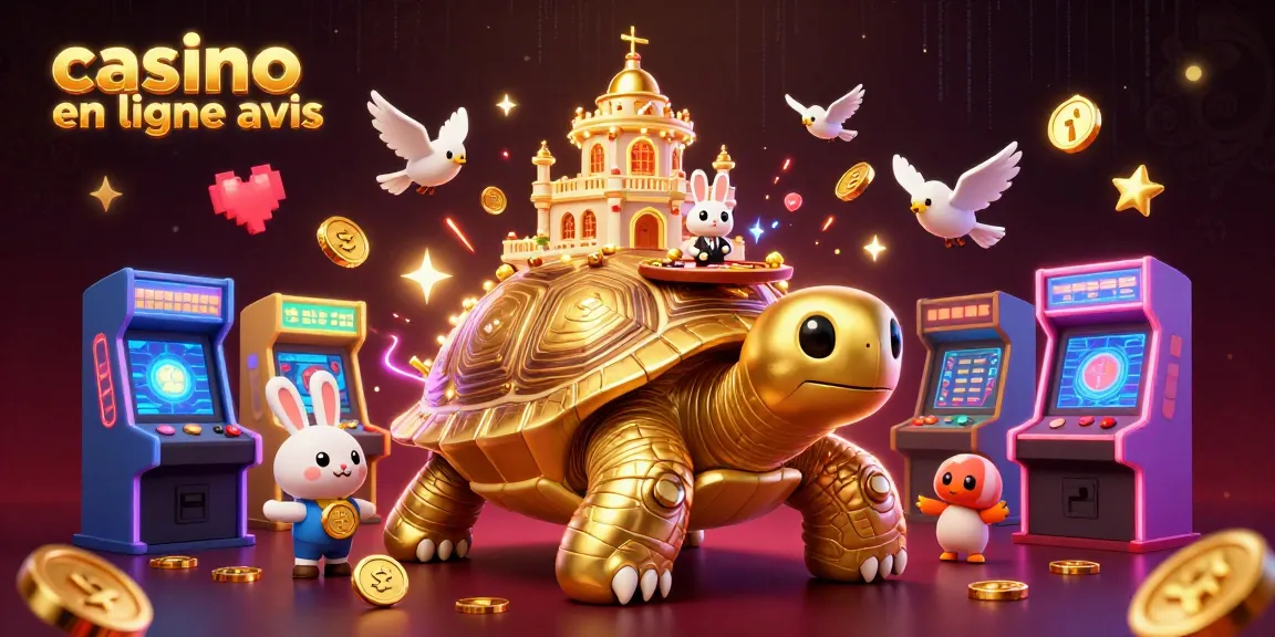 Casino en ligne avis ici avec un immense tortue dorée et un croupier en lapin dans un cadre animé.