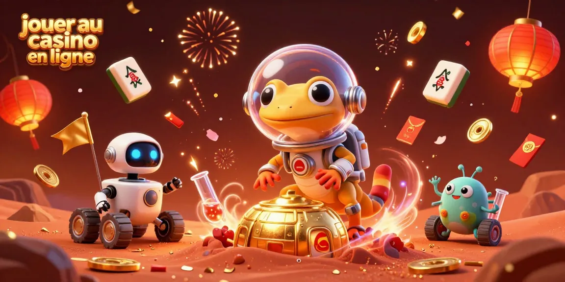 Jouer au casino en ligne avec un lézard martien découvrant un casino doré sur Mars