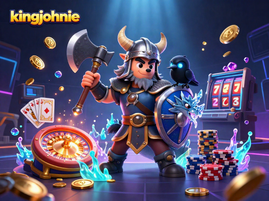 Experience thrilling action at King Johnnie's casino, featuring a Viking wolf warrior and treasures.