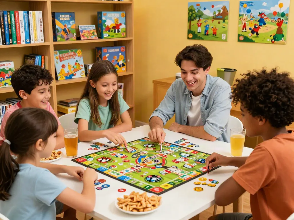 Cialis - Family enjoying board games in a cozy game room.