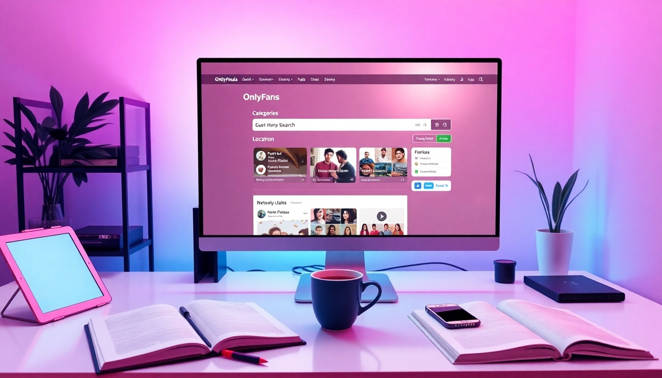 OnlyFans Search interface displayed on a modern workspace, showcasing vibrant filters and creator profiles.