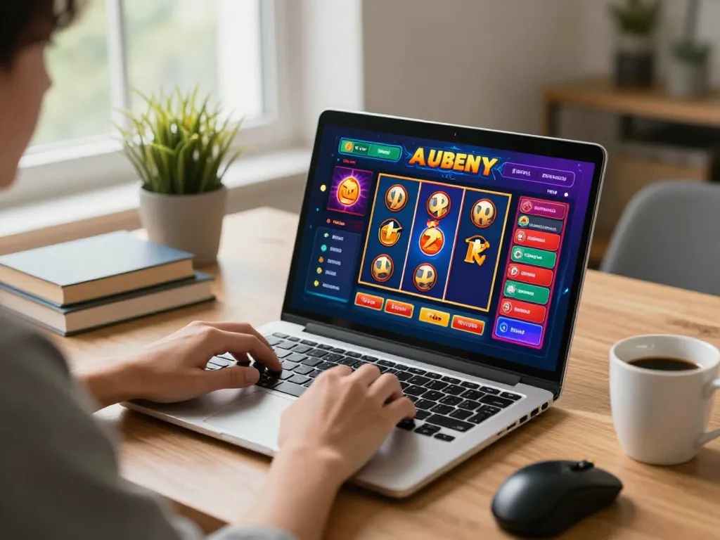 Engaging with slot toto games on a cozy home gaming setup, showcasing strategic online gambling.