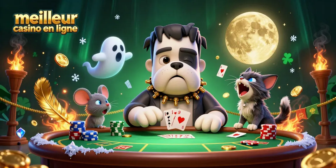 Explorer les jeux au meilleur casino en ligne avec un bulldog Frankenstein et un chat loup.