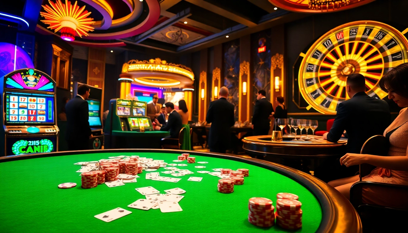 Players enjoying a thrilling moment at mmoo's upscale casino, featuring poker chips and cards.
