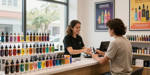Colorful display of salt nic vapes in a welcoming vape shop.