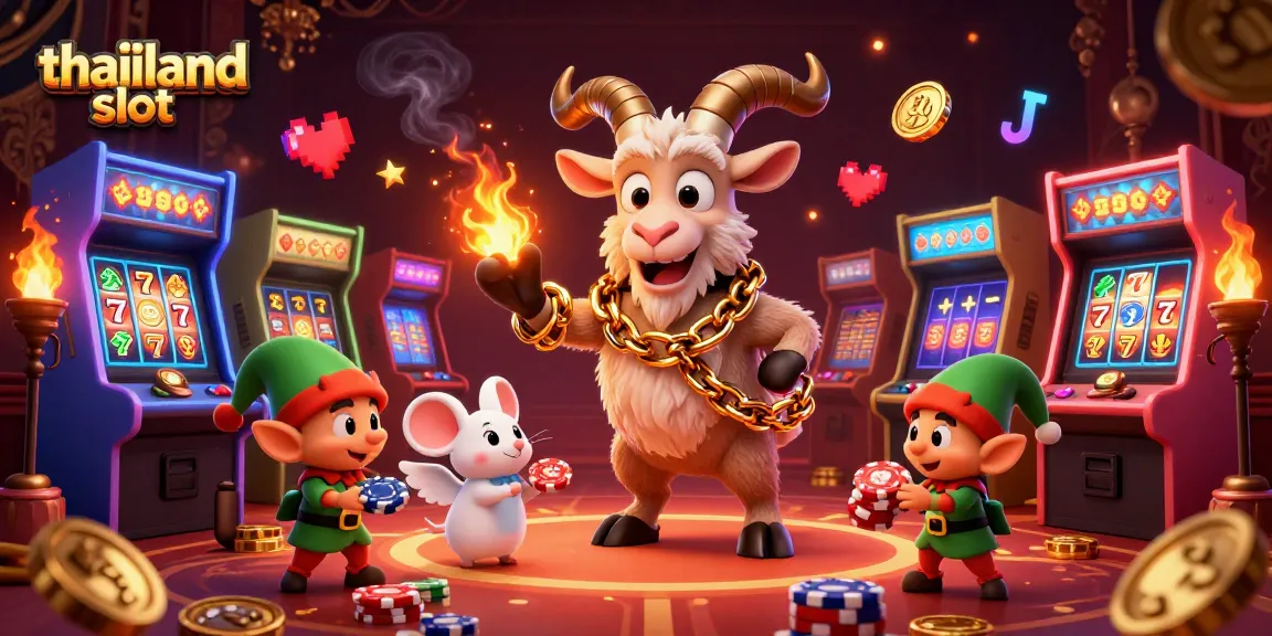 Engage with thailand slot excitement in a vibrant casino scene featuring whimsical characters and game elements.
