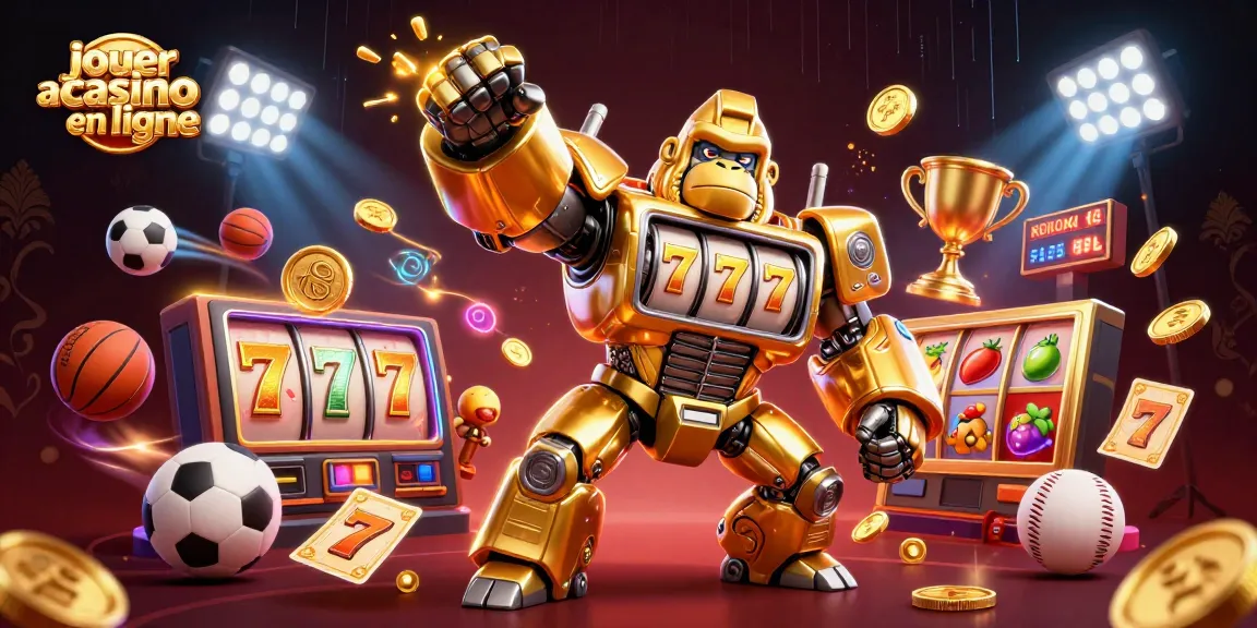 Jouez au casino en ligne avec cette illustration dynamique de jeux de machine à sous et de sport.