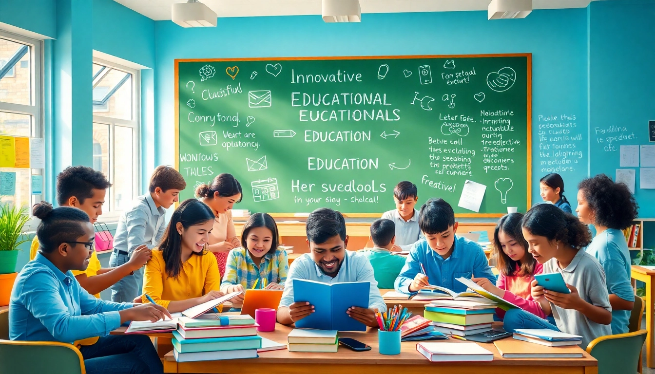 Education-focused classroom with diverse students collaborating on projects, emphasizing equity and innovation in learning.