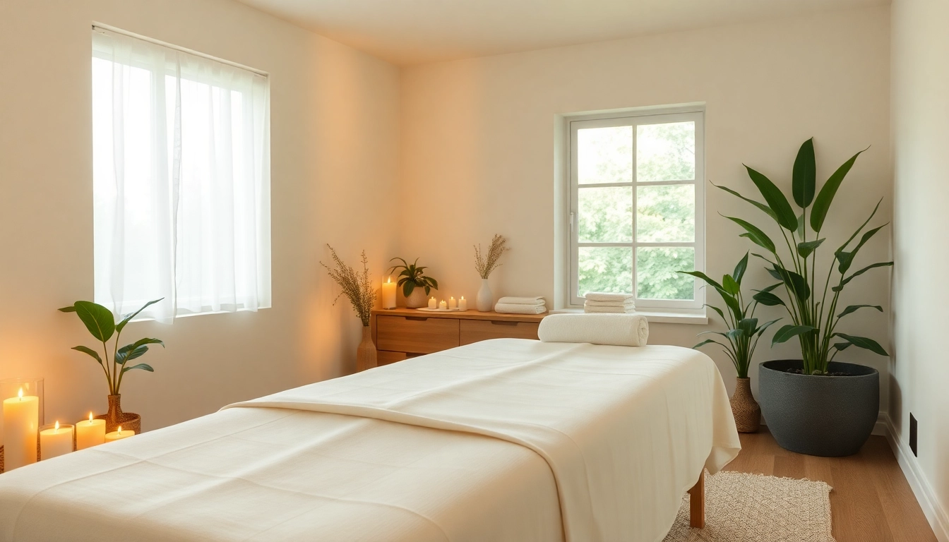 출장마사지 therapy room with soft linens and calming ambiance.