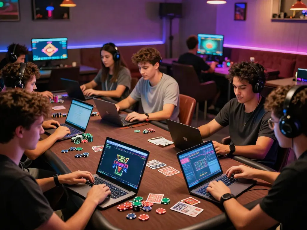 Exciting gaming lounge at https://da88z.net/ with friends immersed in online casino games.