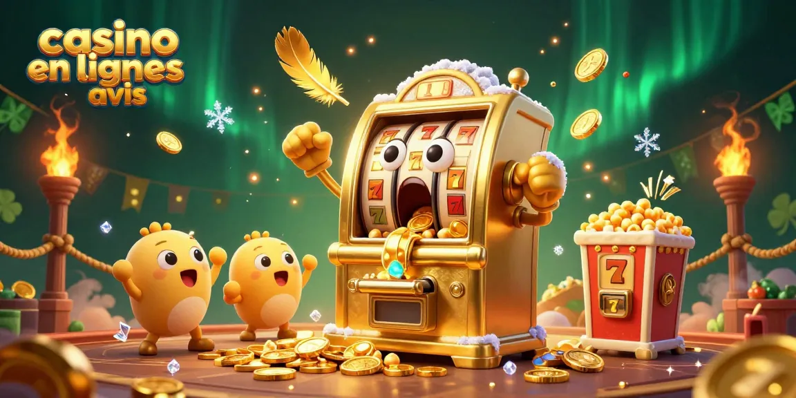 Découvrez des jeux au casino en ligne avis avec une machine à sous dorée et des pièces qui fusent !