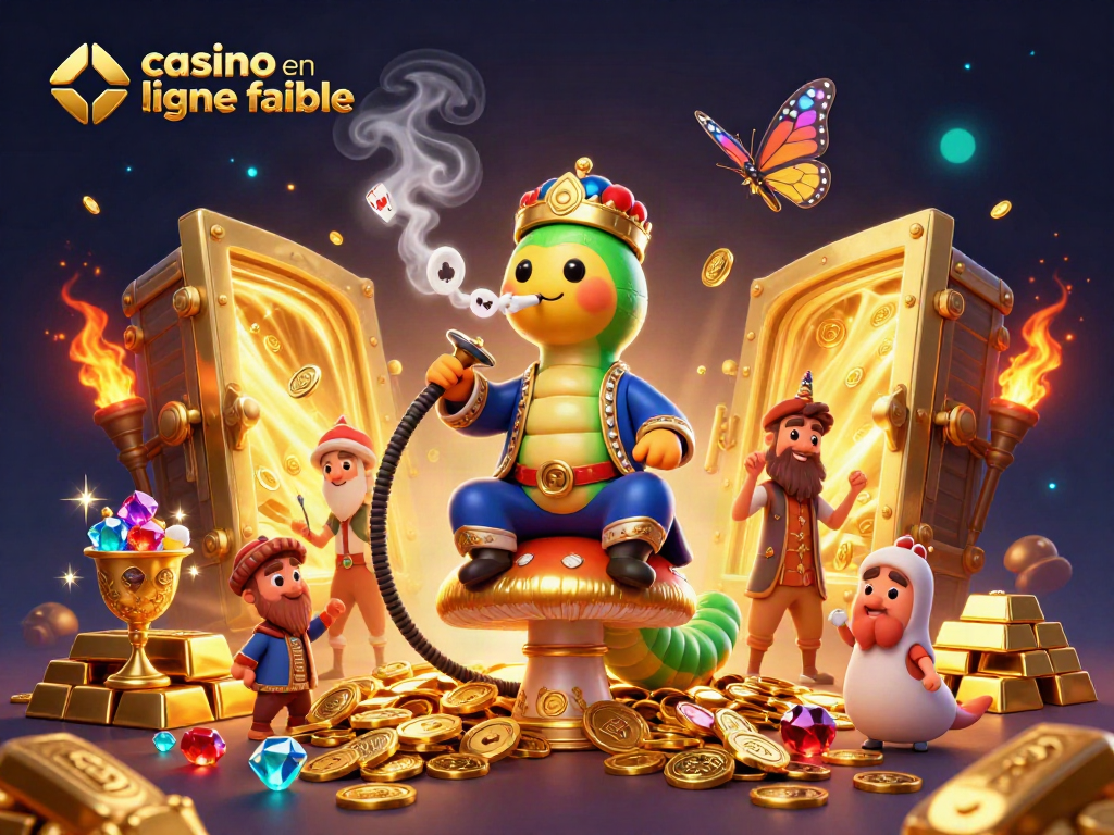 Illustration de casino en ligne fiable avec des personnages animés et des éléments de jeux de hasard.