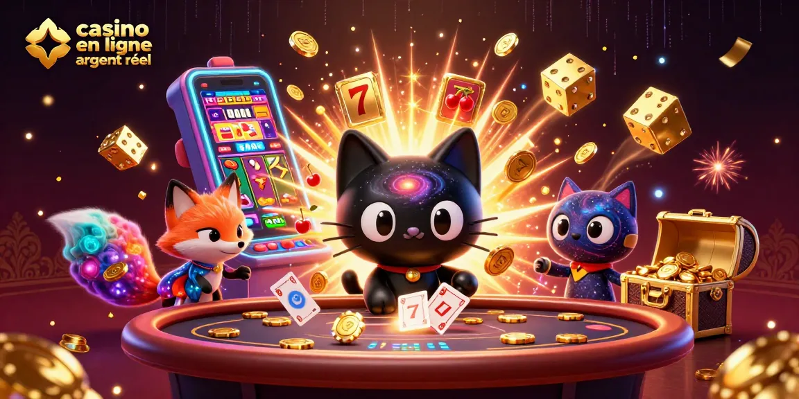 Joue avec succès au casino en ligne argent réel, attrapant des gains avec des jetons dorés et des cartes.