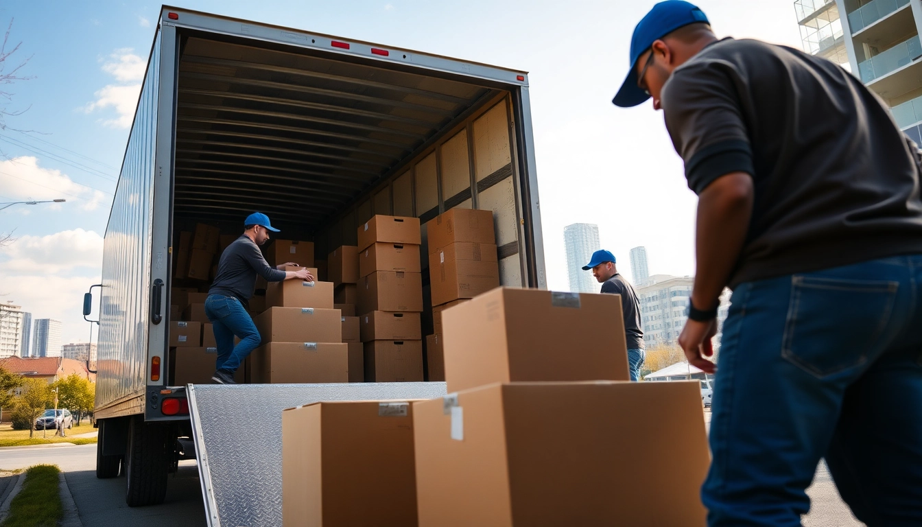 Efficient provincial moving services depicted as professional movers pack a truck with care and efficiency.