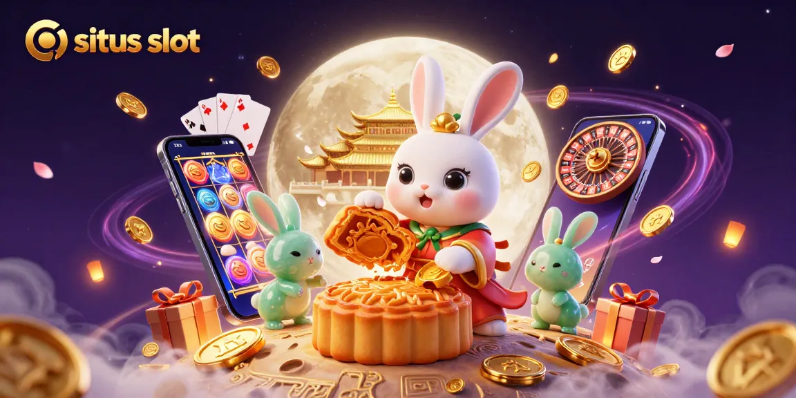 Engage in situs slot gaming with a vibrant 3D illustration of lucky characters and casino elements.
