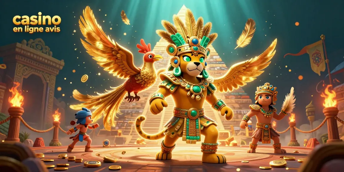 Évaluations de casino en ligne avec un prêtre jaguar et son oiseau, ambiance riche en or.