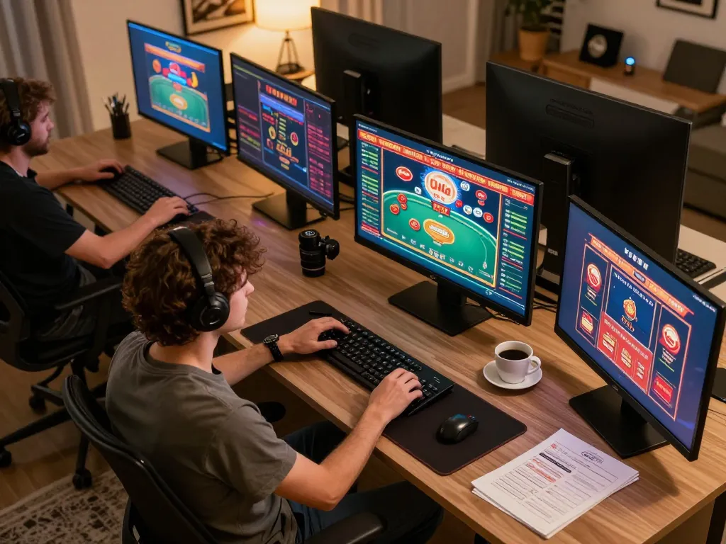 Experience strategic online gaming at trang chủ 789bet with a cozy setup featuring poker on multiple screens.