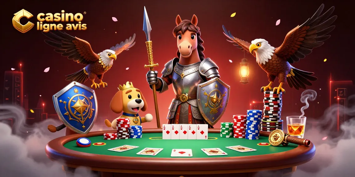Découvrez l'univers de casino en ligne avis avec un chevalier, un chiot, et un faucon au poker.