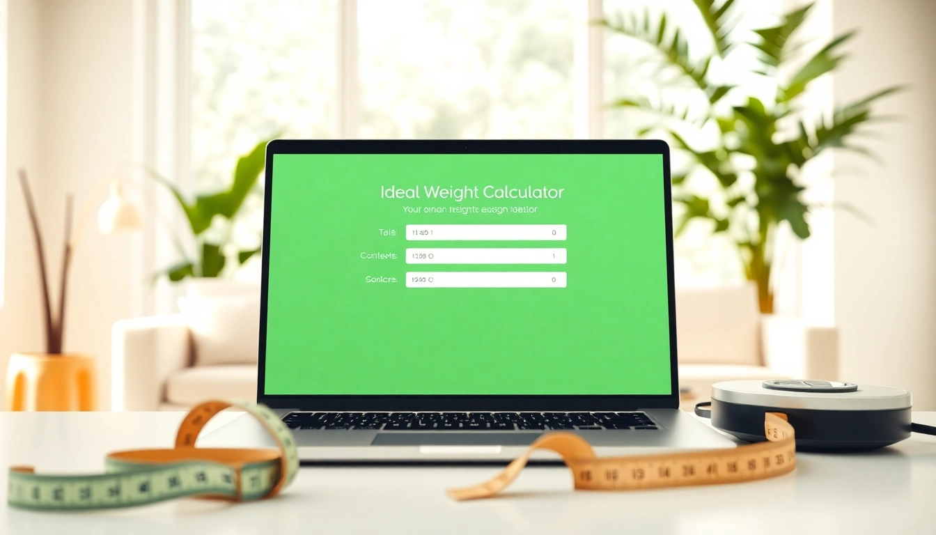 Calculate your ideal weight with an efficient ideal weight calculator interface on a sleek laptop.