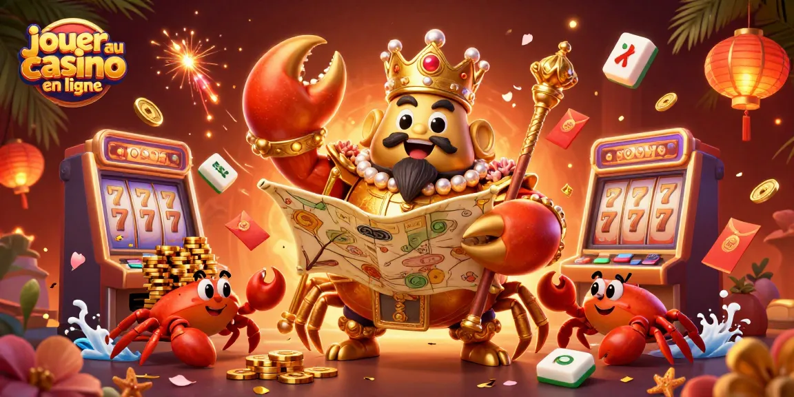 Jouer au casino en ligne avec un crabe géant et des éléments de jeu colorés et dynamiques.