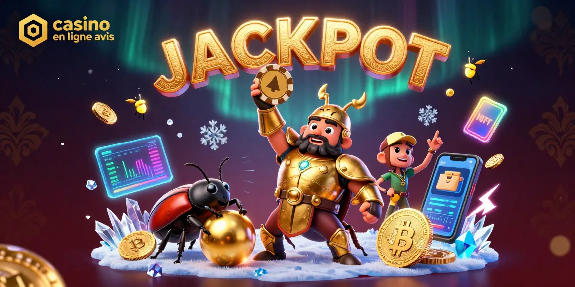 Évaluez le meilleur casino en ligne avis avec une illustration dynamique de personnages de jeux qui capturent l'excitation.