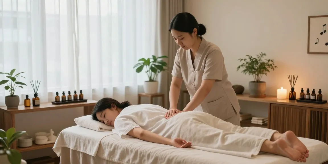 Relaxing Swedish massage therapy in a serene Seoul spa setting.