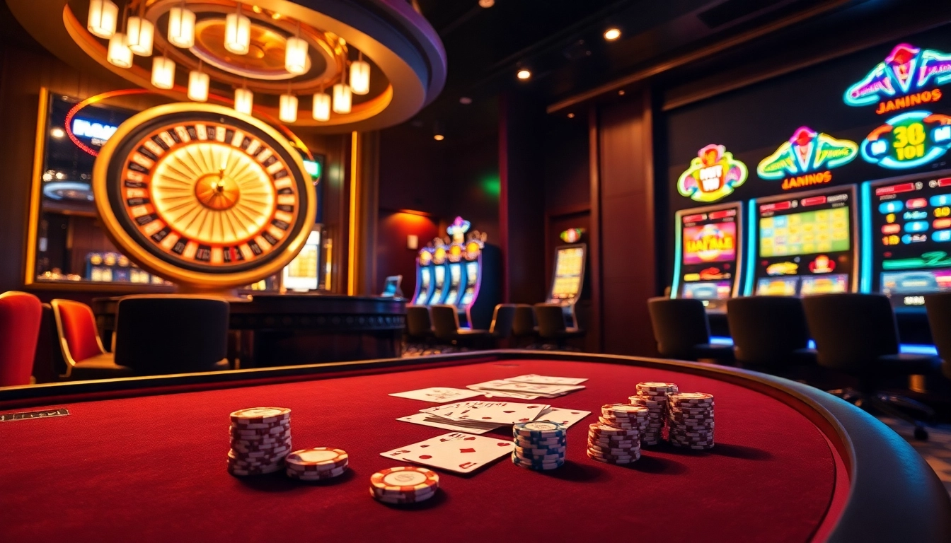 Découvrez l'excitation d'un site de casino en ligne avec une atmosphère de casino luxueuse présentant de la roulette et du blackjack.