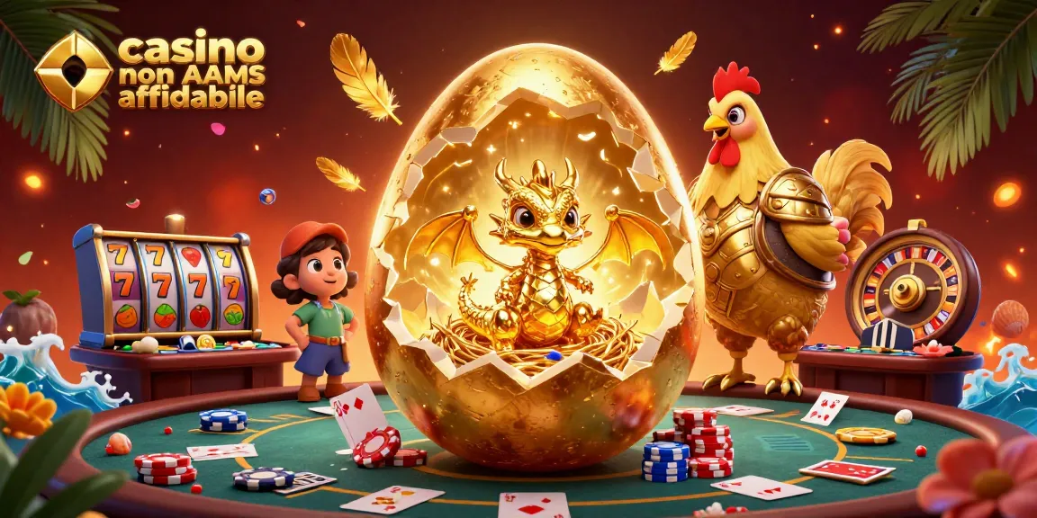 Gioca con il "casino non AAMS affidabile" mentre un drago d'oro emerge da un uovo in una scena vibrante.