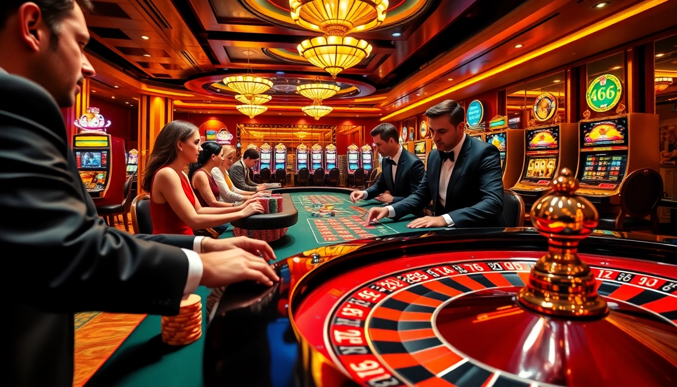 Exciting roulette action at mb66.nyc with vibrant chips and gamblers enjoying a luxurious casino atmosphere.