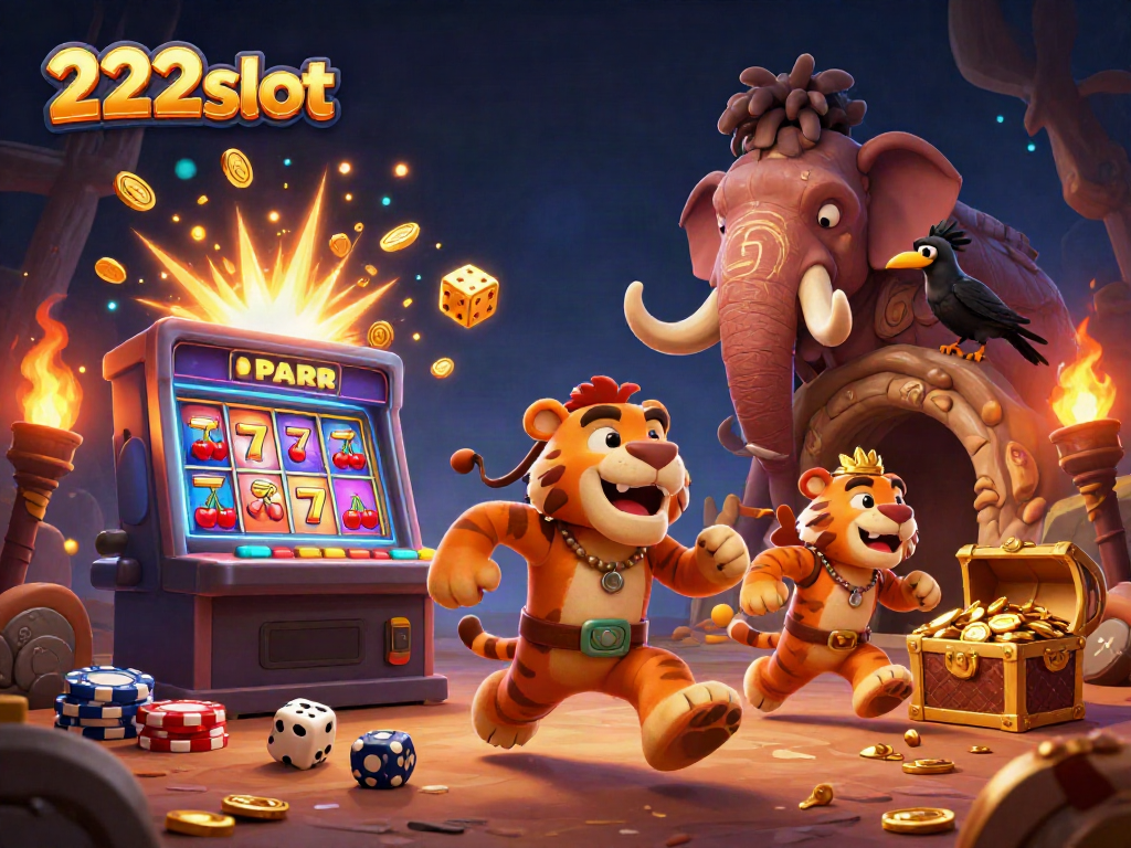 Gambarkan keseruan bermain 222slot dengan karakter prasejarah dalam kasino yang hidup.