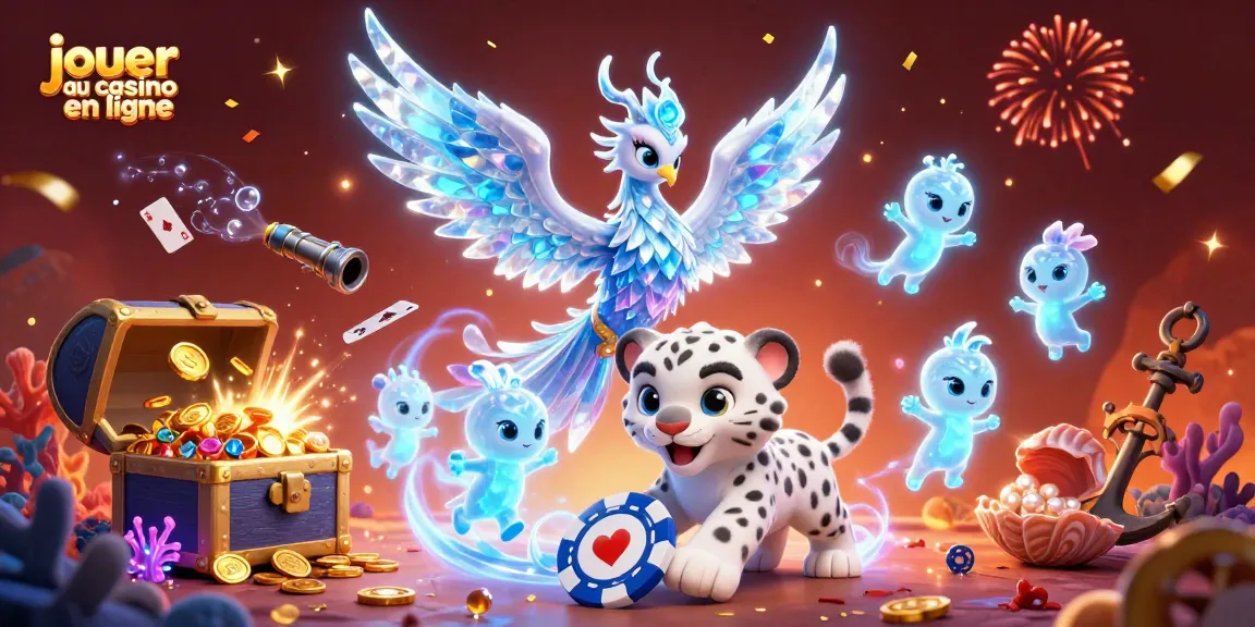 Jouer au casino en ligne avec le phoenix de glace et le léopard des neiges dans un monde coloré.