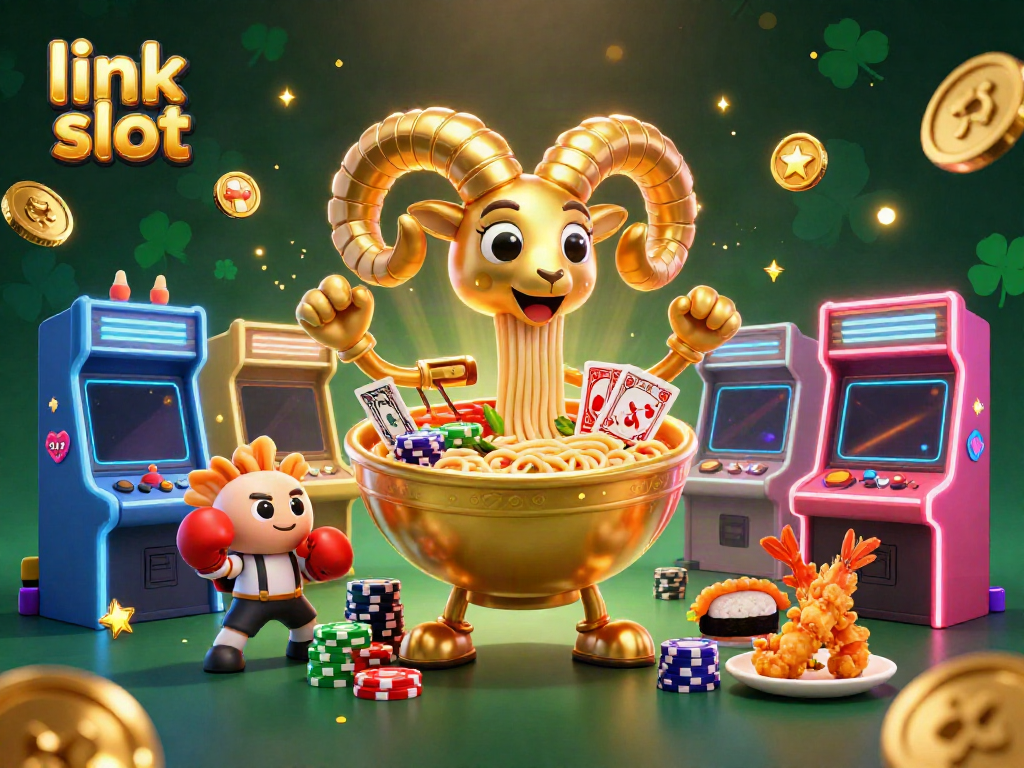 Permainan slot seru dengan link slot di atas meja, menampilkan mesin slot dan simbol menarik.