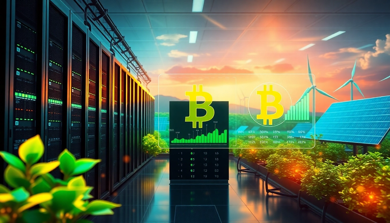 Cloud mining Bitcoin operation with advanced technology and sustainable energy sources.
