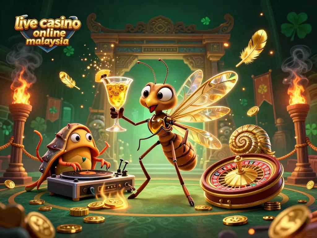 Experience thrilling play at live casino online Malaysia with a vibrant 3D illustration of unique casino characters.