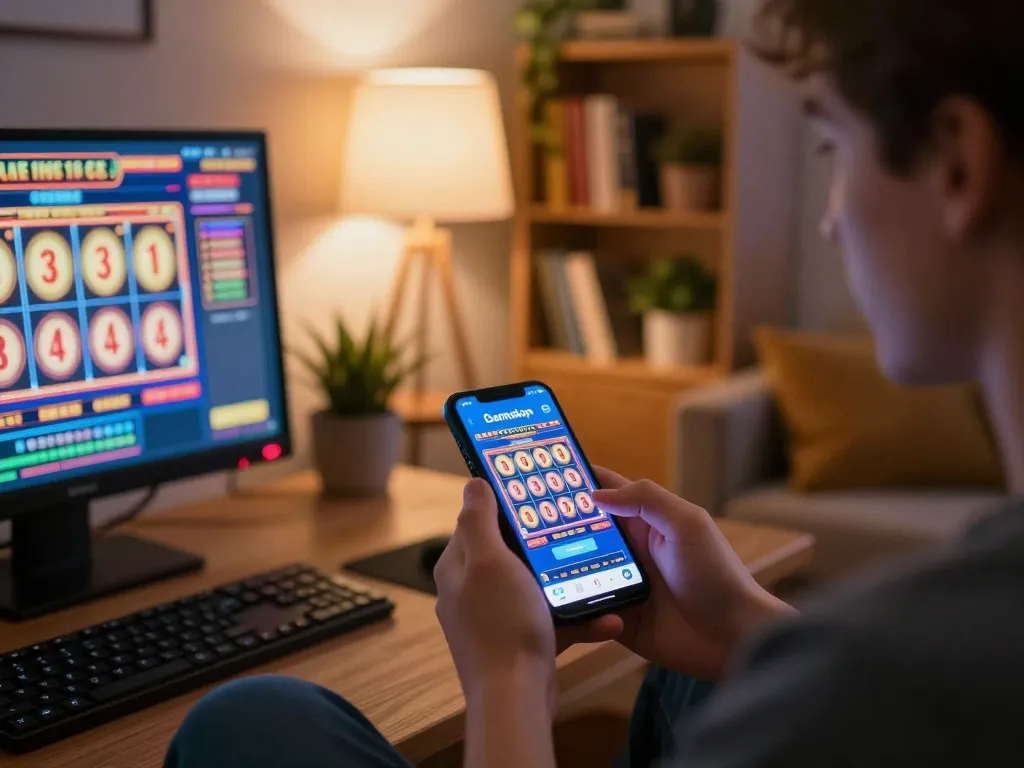 Playing slots not on gamstop on a mobile phone in a cozy home environment