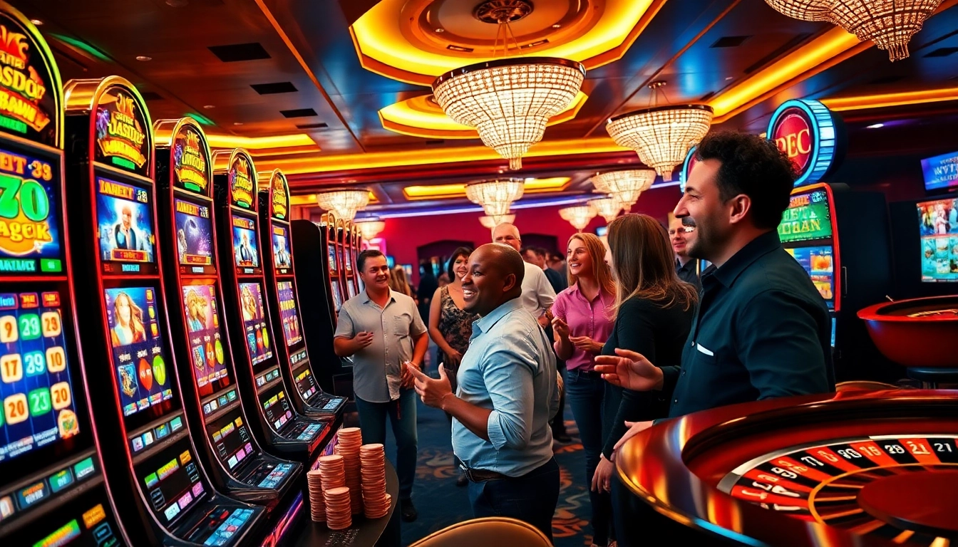 Playing exciting PG slot machines in a vibrant casino atmosphere.