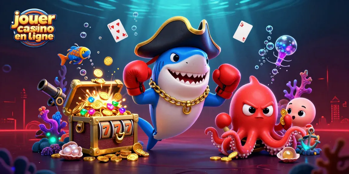 Jouer au casino en ligne avec un requin pirate, un poisson-globe en colère et une pieuvre mignonne entourés de richesses sous-marines.