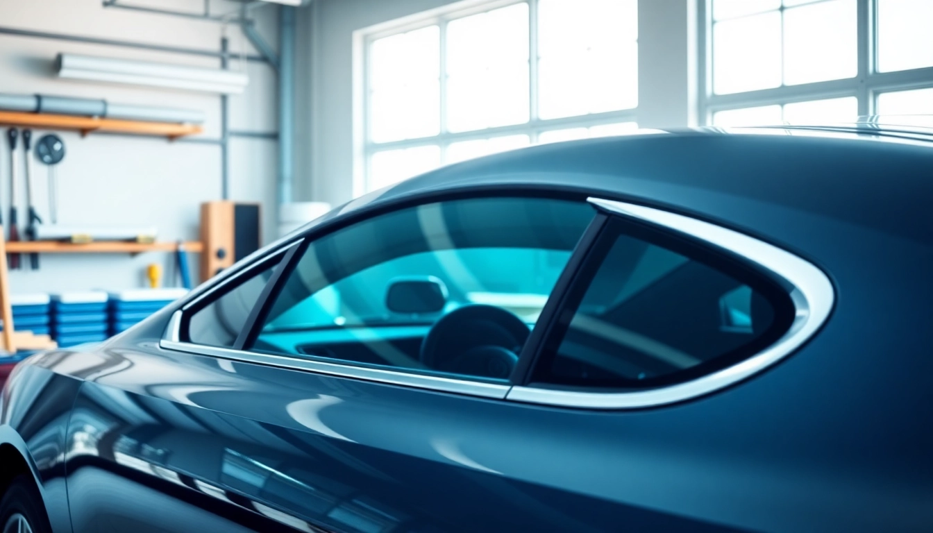 High-quality window tinting Cleveland TN showcased on an elegant car in a spotless garage.