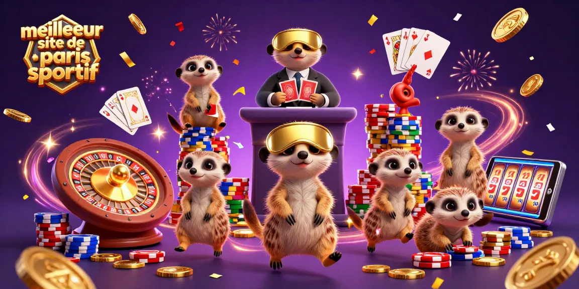 Les meerkats gèrent le meilleur site de paris sportif, entourés de jetons et de pièces d'or.