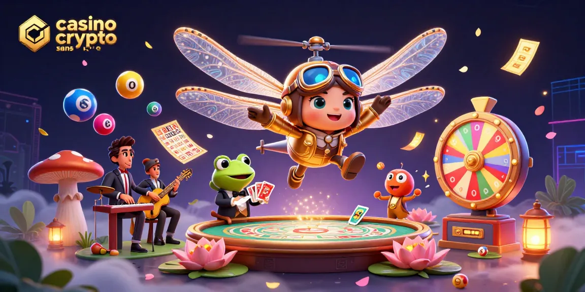 Jouez au casino crypto sans KYC avec ambiance vibrant et des personnages captivants dans une illustration 3D.