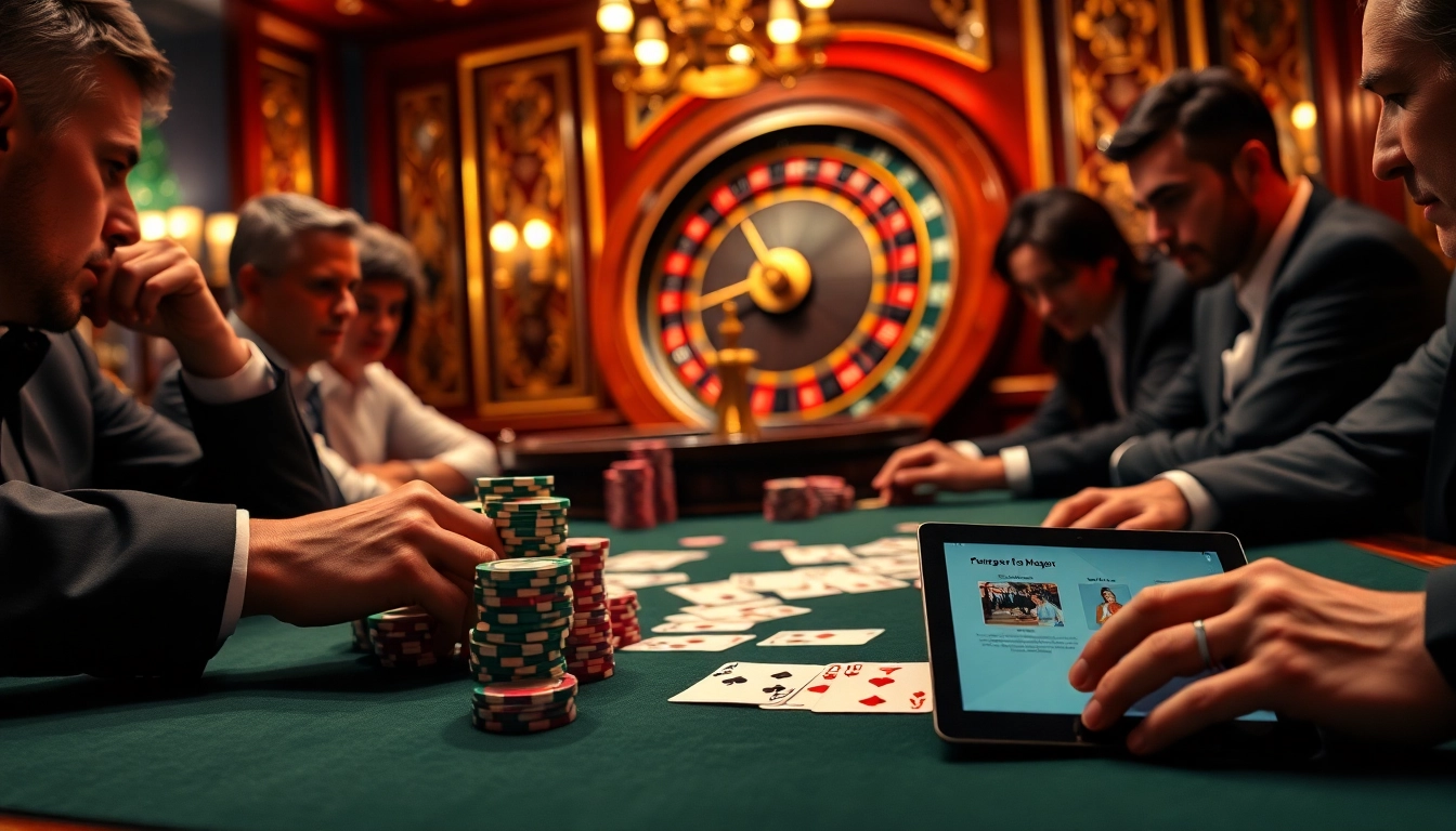 Players strategize at a poker table, inspired by the hidden wiki's verified links in the vibrant casino setting.