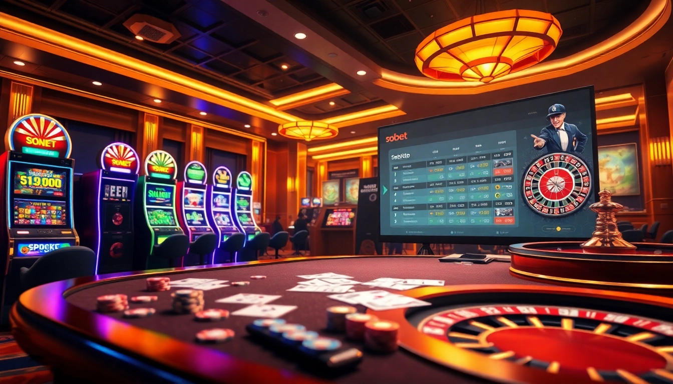 Experience thrilling sbobet betting with vibrant virtual casino elements, sleek tables, and lively action.