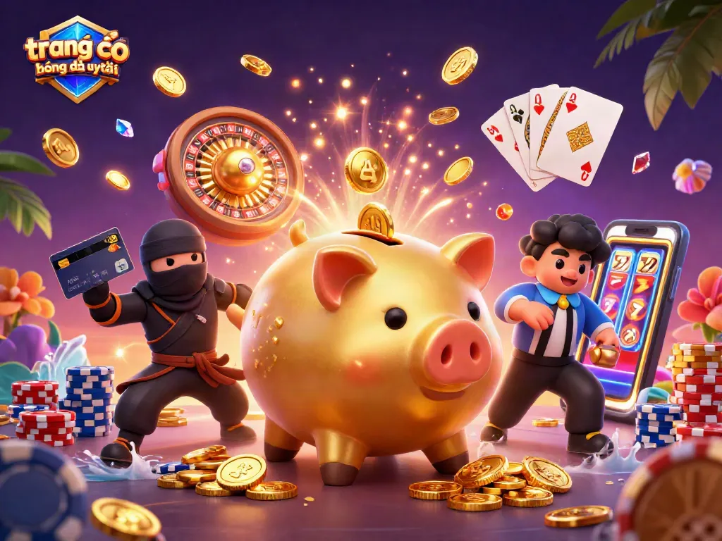 Cá cược bóng đá uy tín tại trang cá cược, heo đất và ninja chiến đấu giữa mưa tiền xu.