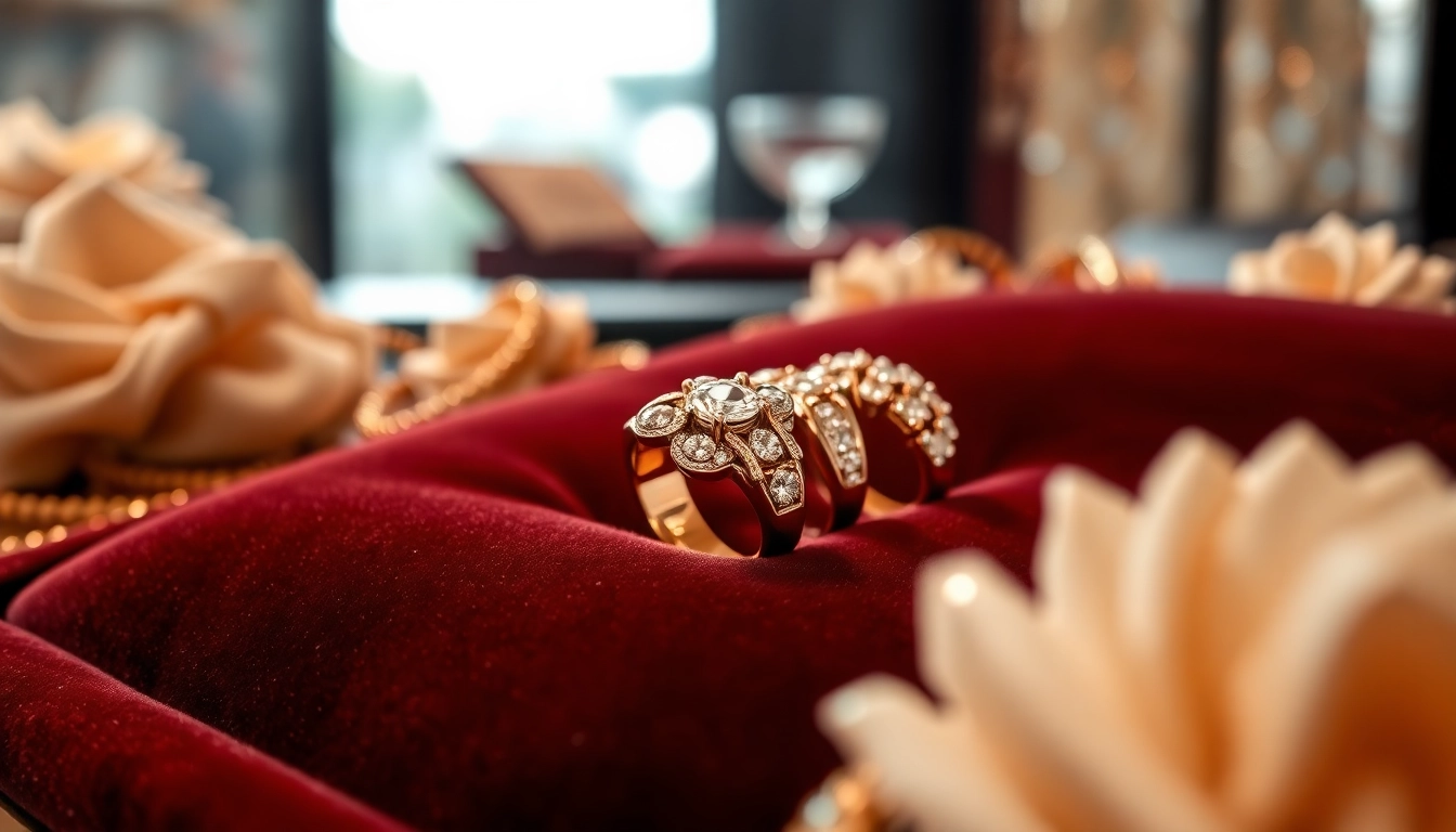 Luxury rings elegantly displayed with shimmering diamonds, inviting admiration and allure.