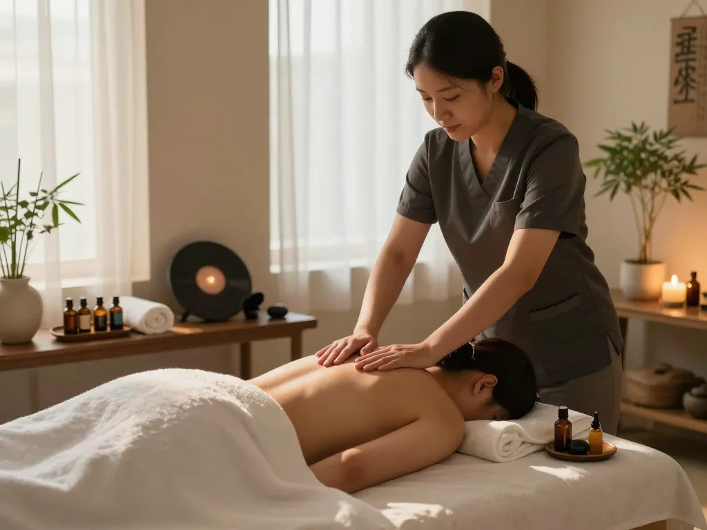 마사지 치료 세션 중 편안한 분위기를 제공하는 마포출장안마.