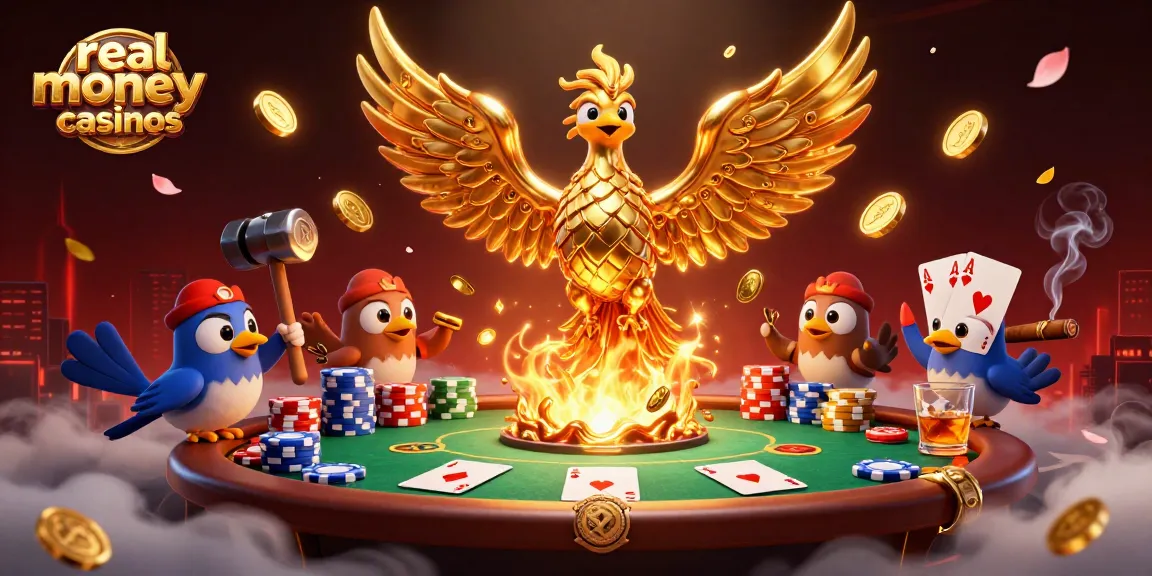 Experience excitement at real money online casinos with flashy poker scenes and rich golden elements.